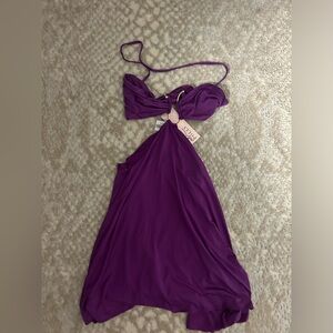 Oh Polly Bandeau Cut Out A-Line Mini Dress in Purple